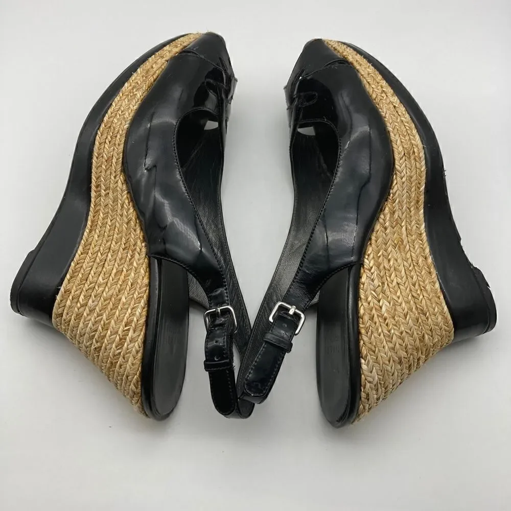Stuart Weitzman Black Patent  Leather Wedge Platform Sandals Size 9,5
